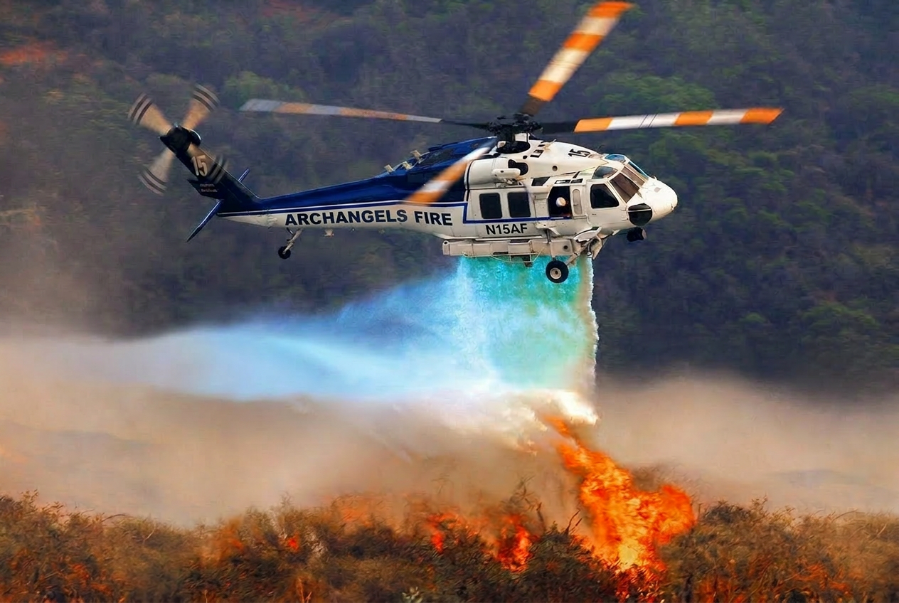 Archangels Fire UH-60 aerial firefighting water drop